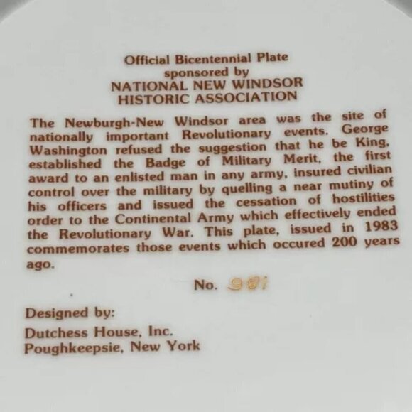 Official Bicentennial Plate #981 George Washington America Celebrates Peace 1983 - Picture 9 of 10